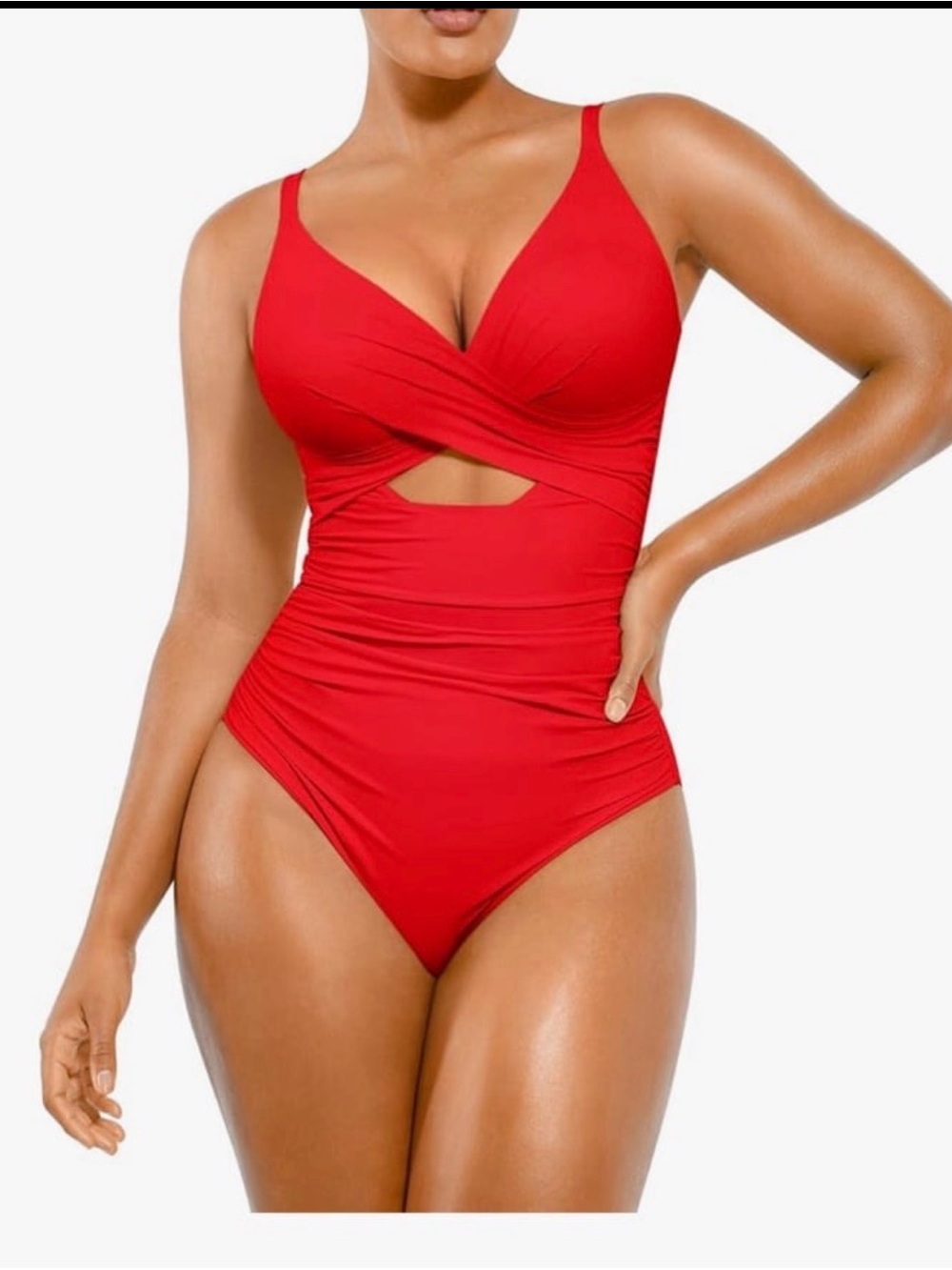 Shapellx Smart Sculpt™ Ribbed Cutout-Front Shaping Swimsuit - Red XXL NWT